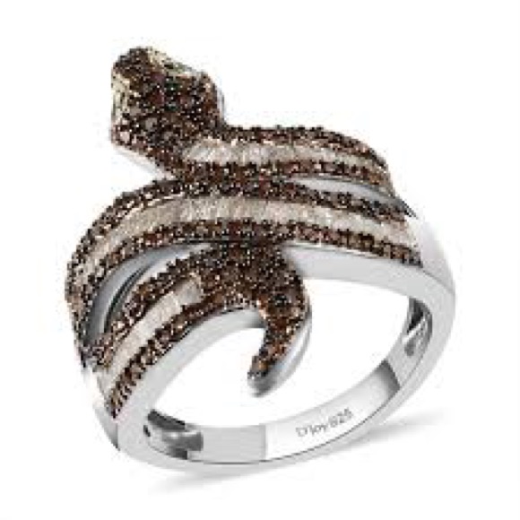 Red, Green Diamond Snake Ring, Rhodium, Platinum/ Sterling Silver 1.00 Ctw